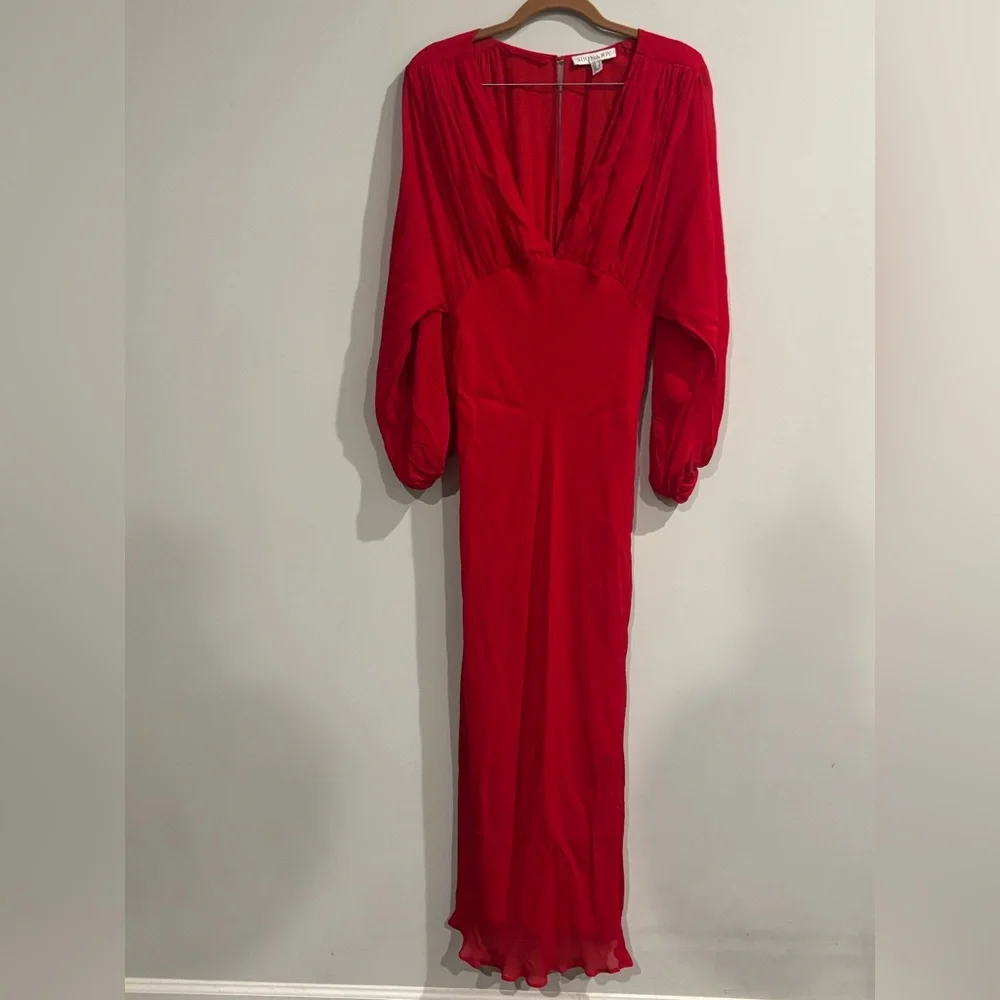 Shona Joy Amina Plunge Balloon Sleeve Red Maxi Dress - Picture 3 of 7